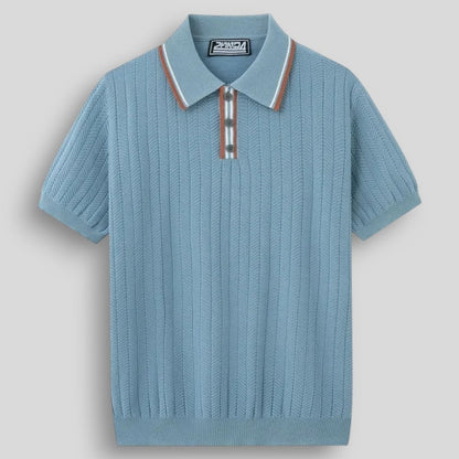 Wiosenna Męska Koszulka Polo z Krótkim Rękawem w Prążkowany Wzór (Męska)