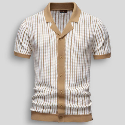 T-shirt Homme Rétro de Printemps à Boutons et Motif Côtelé (Homme)