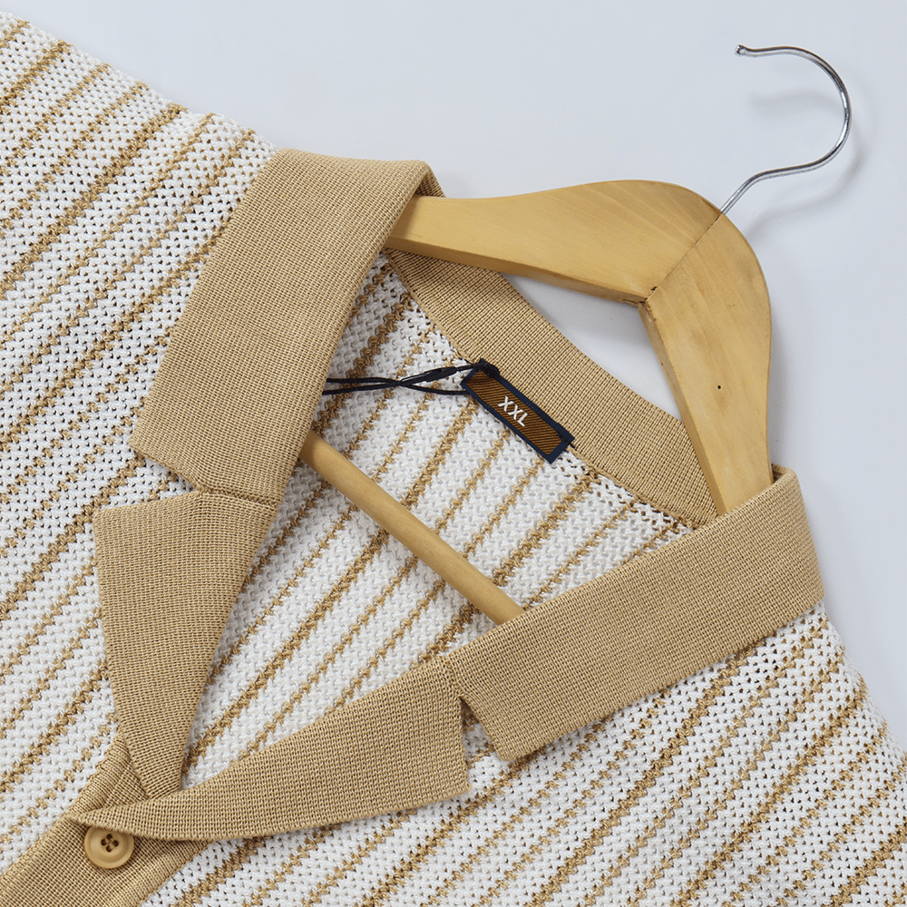 T-shirt Homme Rétro de Printemps à Boutons et Motif Côtelé (Homme)