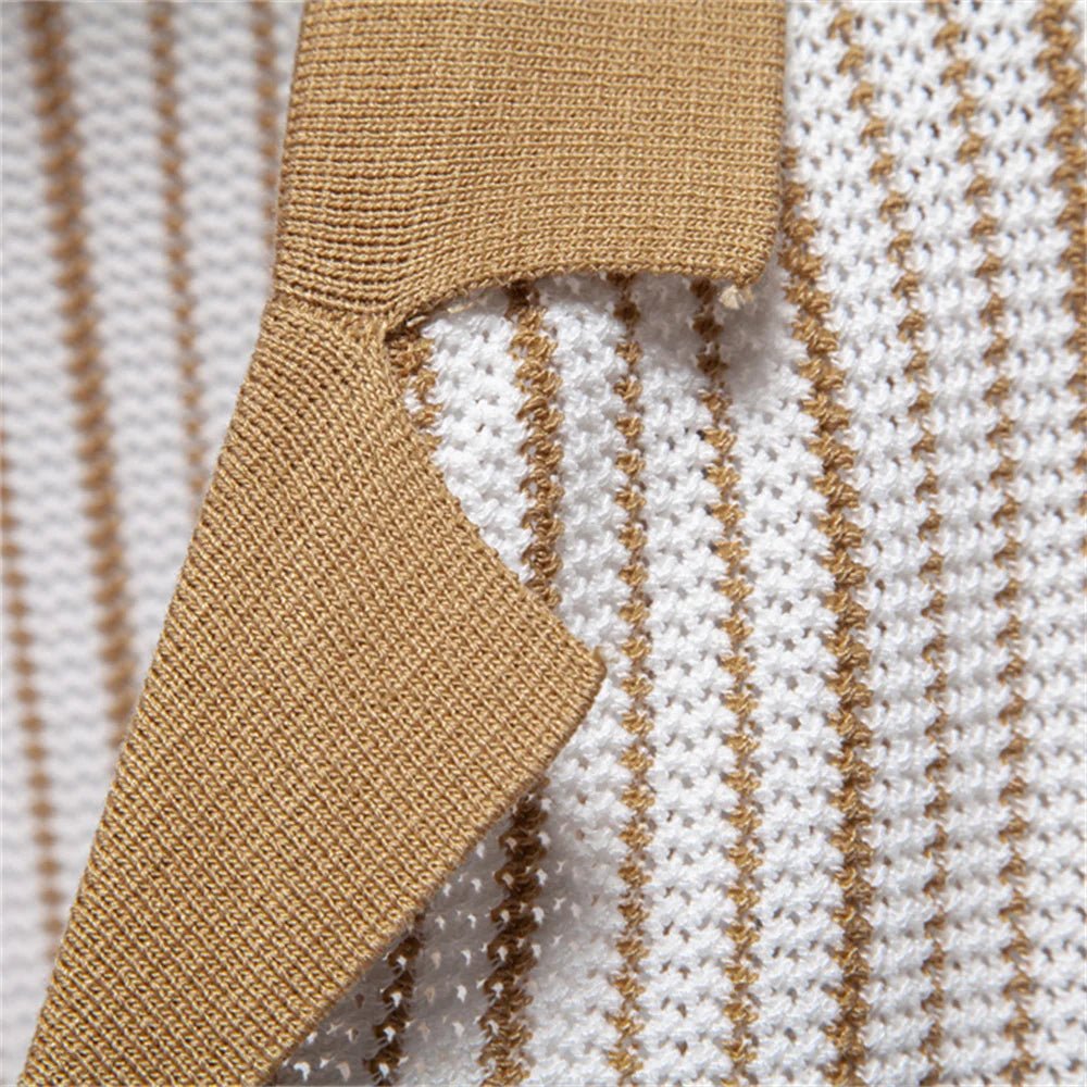 T-shirt Homme Rétro de Printemps à Boutons et Motif Côtelé (Homme)