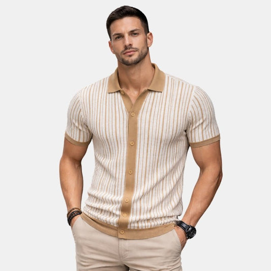 Lente Heren Retro Shirt met Knopen en Geribd Patroon (Heren)