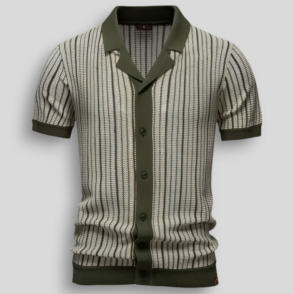 T-shirt Homme Rétro de Printemps à Boutons et Motif Côtelé (Homme)