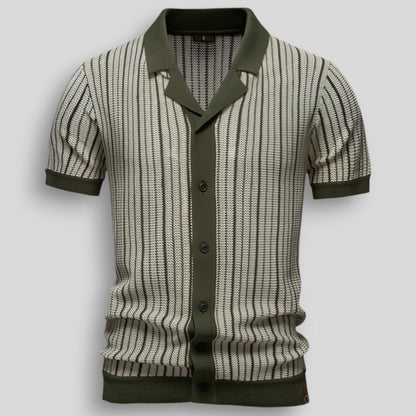 T-shirt Homme Rétro de Printemps à Boutons et Motif Côtelé (Homme)