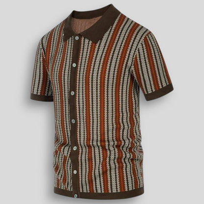 Wiosenna Męska Koszulka Retro z Guzikami i Wzorem w Jodełkę (Męska)