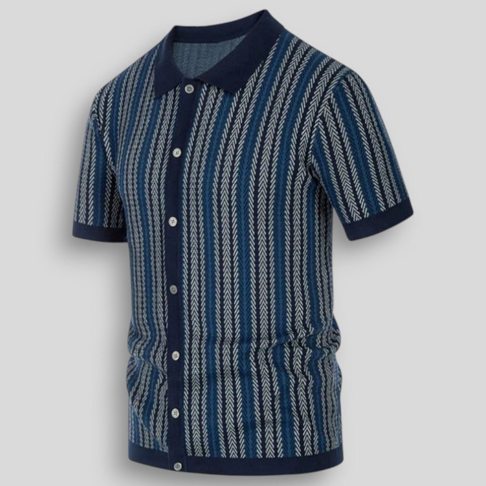 Wiosenna Męska Koszulka Retro z Guzikami i Wzorem w Jodełkę (Męska)