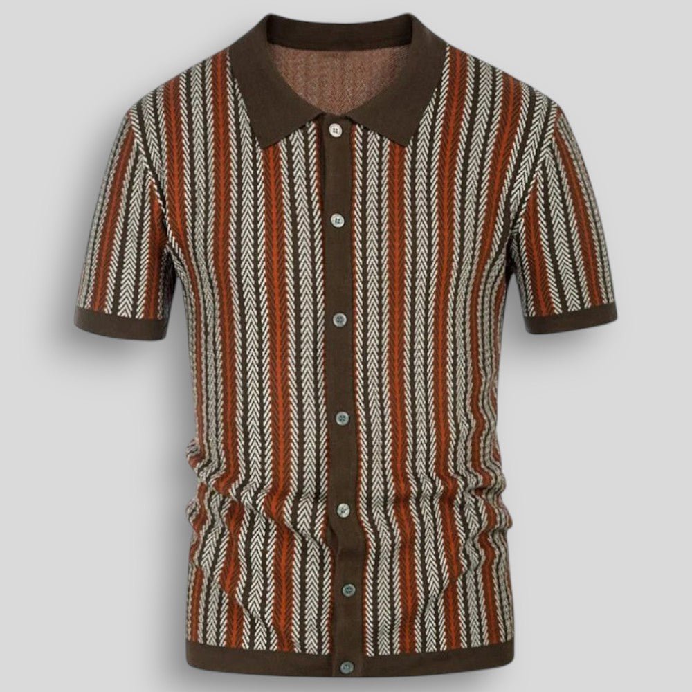 Wiosenna Męska Koszulka Retro z Guzikami i Wzorem w Jodełkę (Męska)