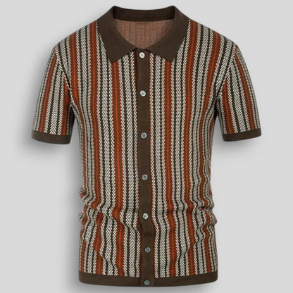 Wiosenna Męska Koszulka Retro z Guzikami i Wzorem w Jodełkę (Męska)