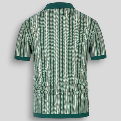 Wiosenna Męska Koszulka Retro z Guzikami i Wzorem w Jodełkę (Męska)