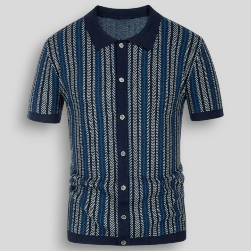 Wiosenna Męska Koszulka Retro z Guzikami i Wzorem w Jodełkę (Męska)