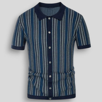 Wiosenna Męska Koszulka Retro z Guzikami i Wzorem w Jodełkę (Męska)