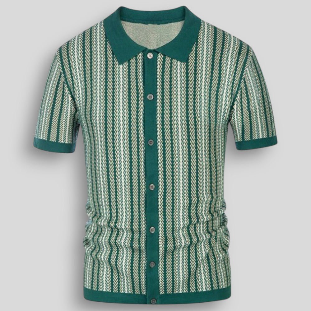 Wiosenna Męska Koszulka Retro z Guzikami i Wzorem w Jodełkę (Męska)