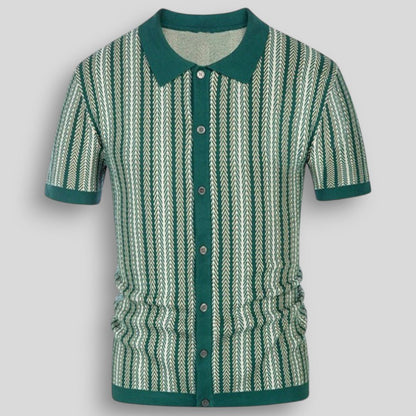 Wiosenna Męska Koszulka Retro z Guzikami i Wzorem w Jodełkę (Męska)