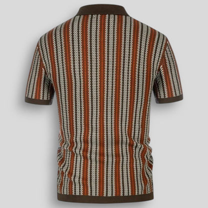 Wiosenna Męska Koszulka Retro z Guzikami i Wzorem w Jodełkę (Męska)