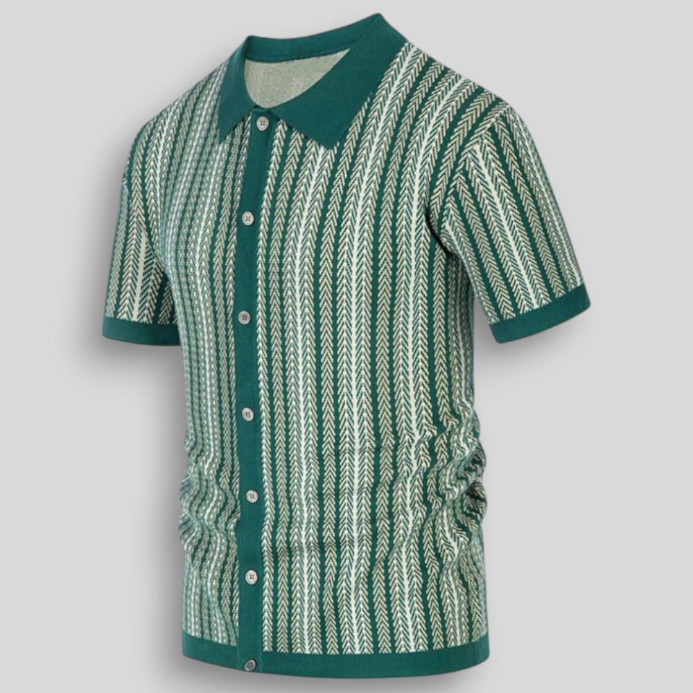 Wiosenna Męska Koszulka Retro z Guzikami i Wzorem w Jodełkę (Męska)