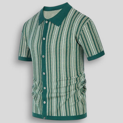 Wiosenna Męska Koszulka Retro z Guzikami i Wzorem w Jodełkę (Męska)