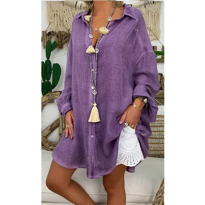 Wiosenna Oversize Koszula Lniana Casual (Damskie)