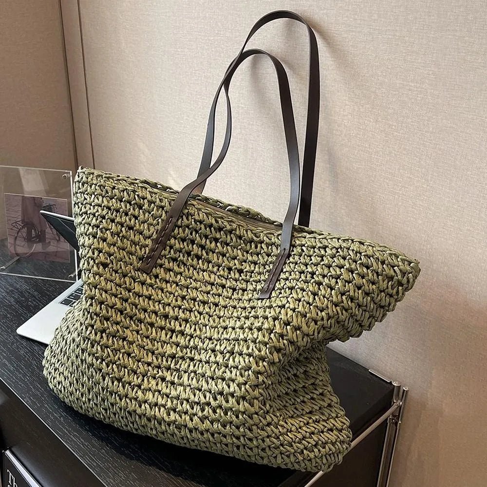 Wiosenna Pleciona Torba Shopper z Naturalnego Materiału (Damska)