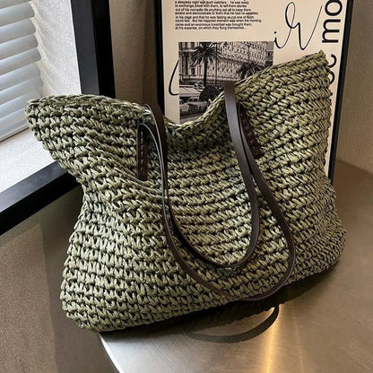 Wiosenna Pleciona Torba Shopper z Naturalnego Materiału (Damska)