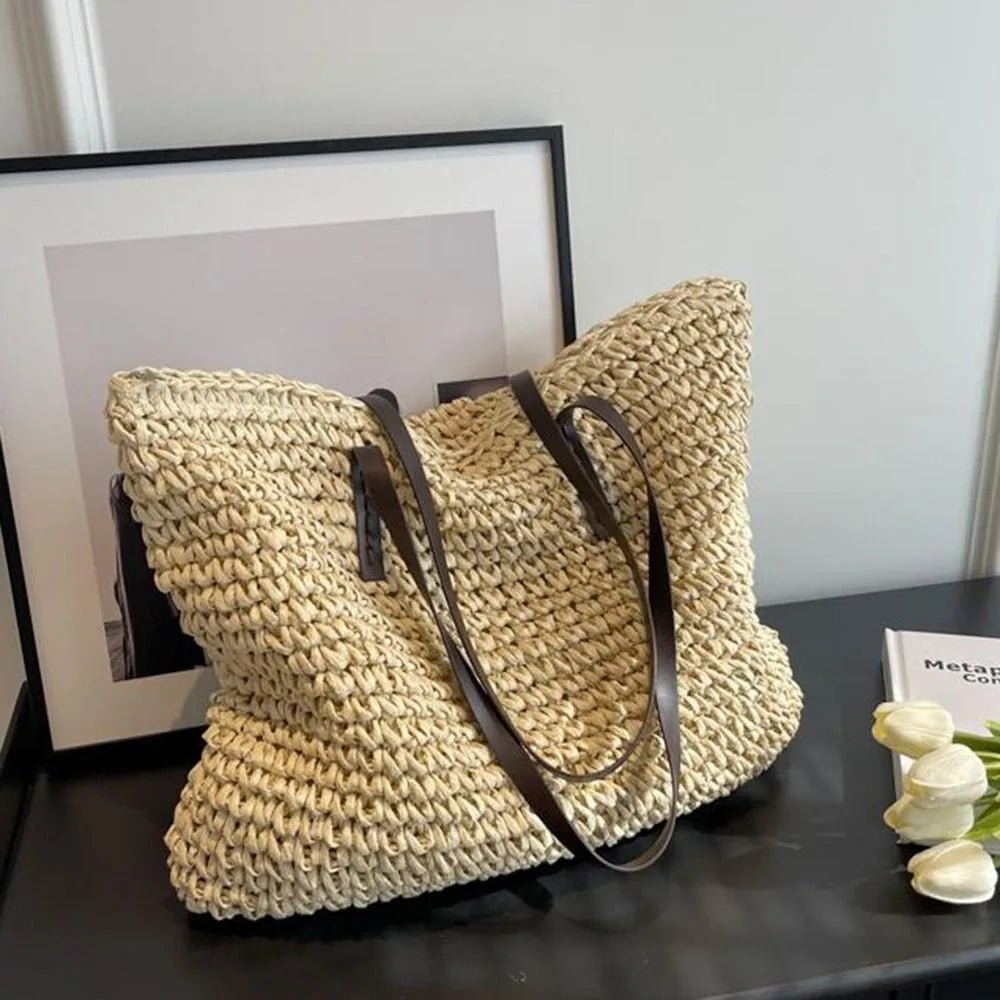 Wiosenna Pleciona Torba Shopper z Naturalnego Materiału (Damska)