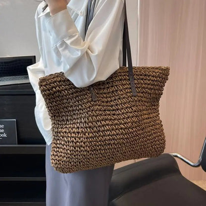 Wiosenna Pleciona Torba Shopper z Naturalnego Materiału (Damska)