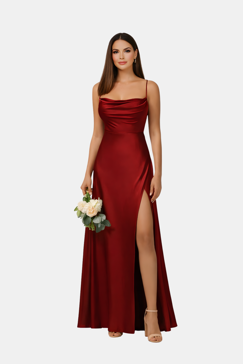 Wiosenna Satynowa Sukienka Wieczorowa z Rozcięciem (Damska)