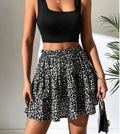Jupe mini élégante printanière à volants (Femme)