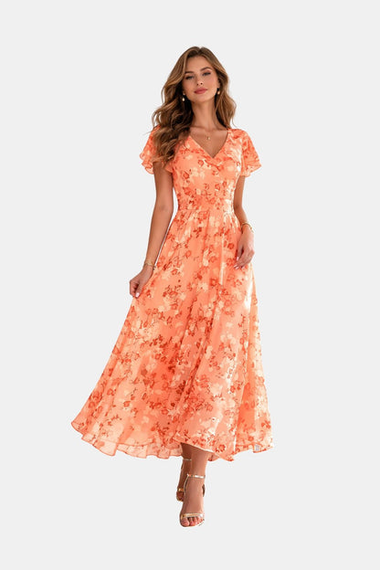 Wiosenna Sukienka Maxi Kwiatowa Elegancka Lekka (Damskie)