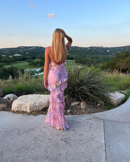 Wiosenna Sukienka Maxi z Falbanami w Kwiaty (Damska)