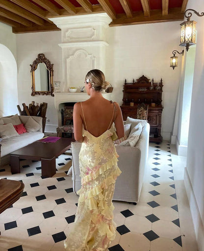 Wiosenna Sukienka Maxi z Falbanami w Kwiaty (Damska)