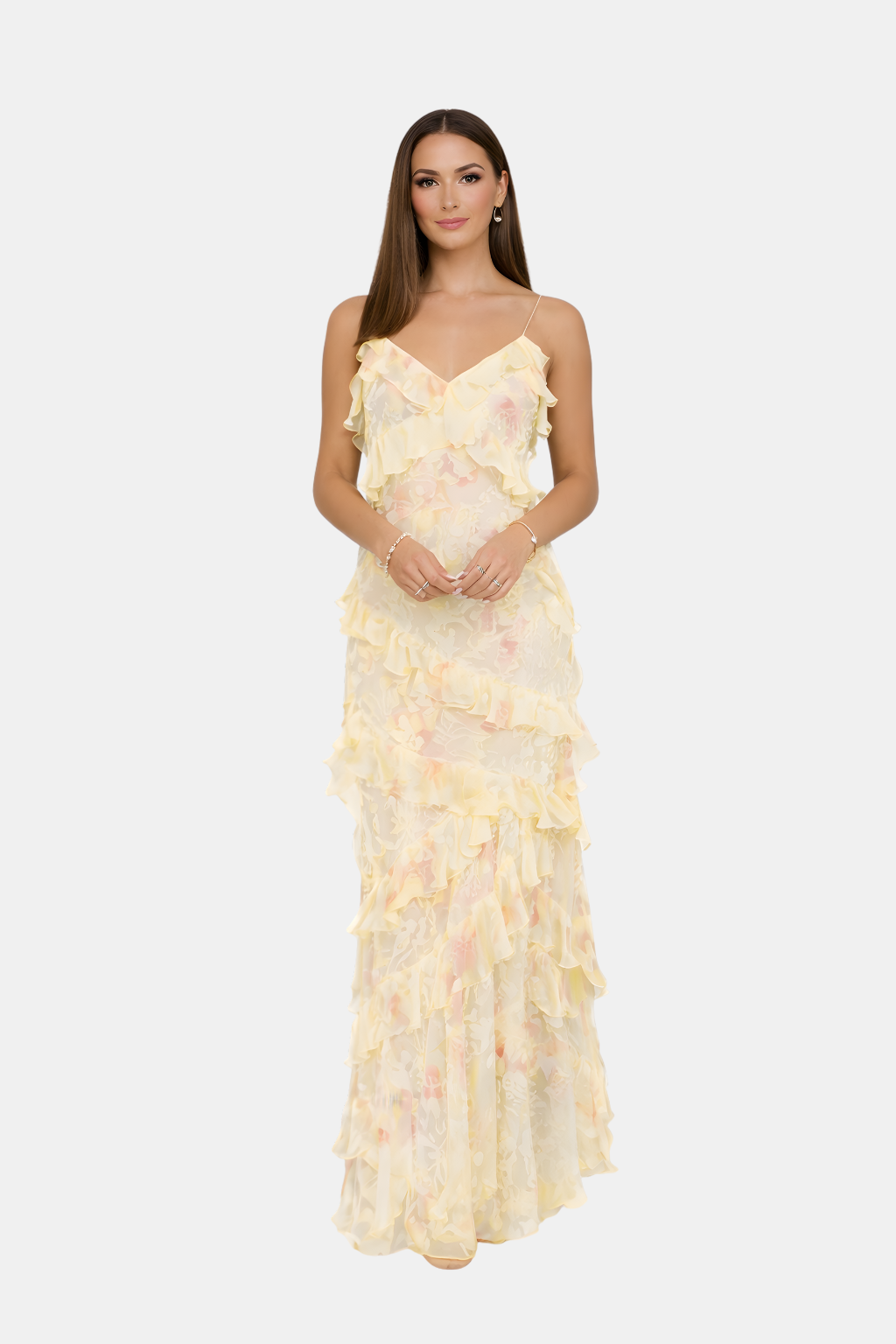 Wiosenna Sukienka Maxi z Falbanami w Kwiaty (Damska)