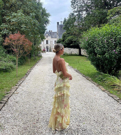 Wiosenna Sukienka Maxi z Falbanami w Kwiaty (Damska)