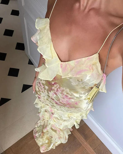 Wiosenna Sukienka Maxi z Falbanami w Kwiaty (Damska)