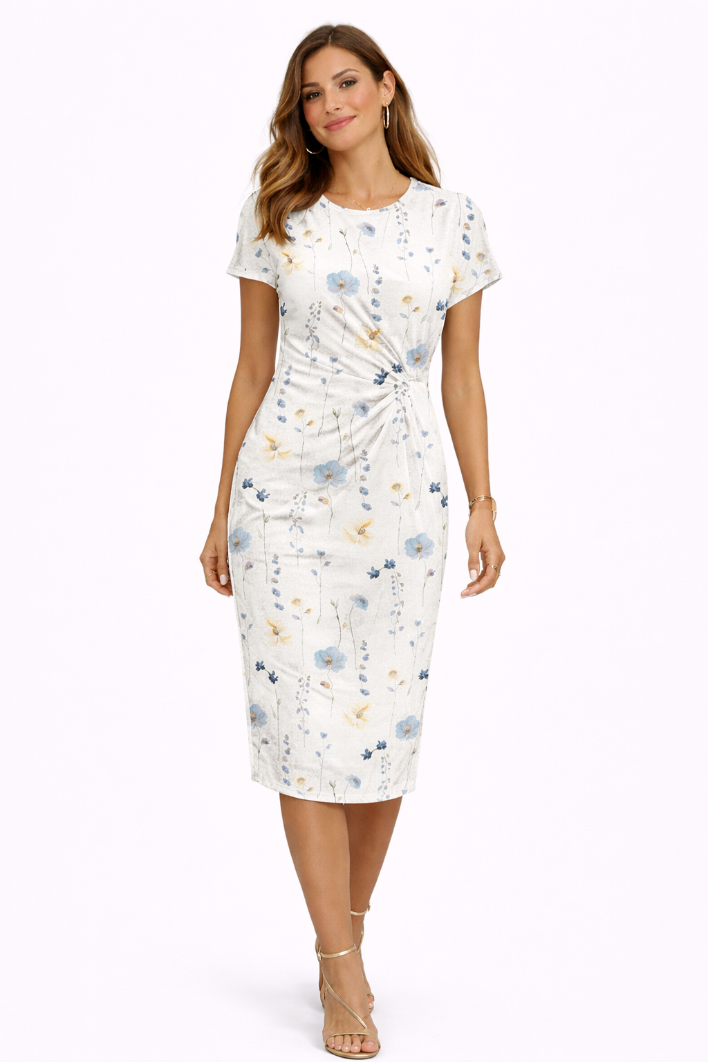 Wiosenna Sukienka Midi z Krótkim Rękawem (Damska)