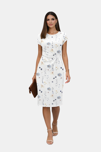 Wiosenna Sukienka Midi z Krótkim Rękawem (Damska)