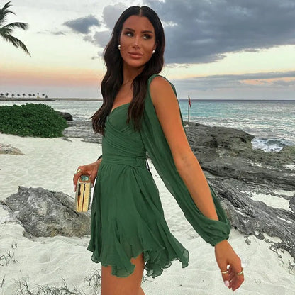 Robe mini élégante printanière à manches longues (Femme)