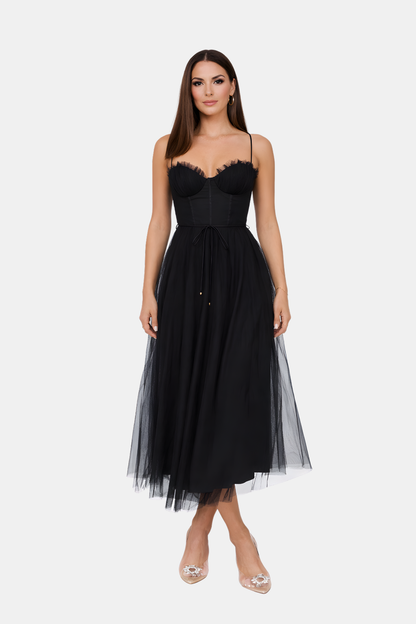 Wiosenna Tiulowa Sukienka Koktajlowa Midi z Gorsetem (Damska)