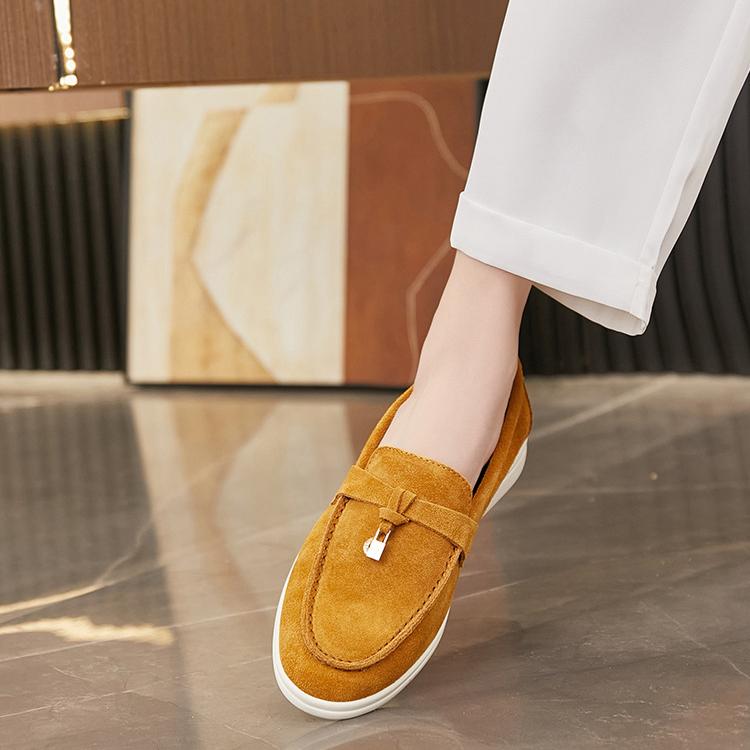 Wiosenne Damskie Mokasyny Skórzane Wsuwane z Ozdobą (Damskie)