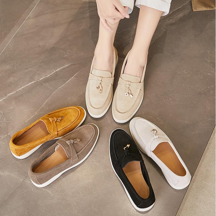 Wiosenne Damskie Mokasyny Skórzane Wsuwane z Ozdobą (Damskie)