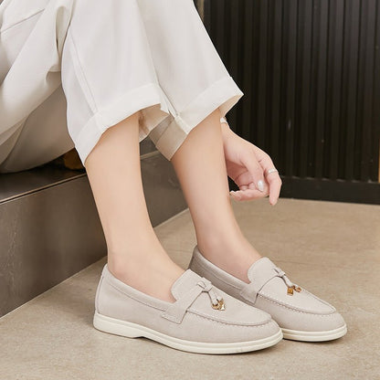 Wiosenne Damskie Mokasyny Skórzane Wsuwane z Ozdobą (Damskie)