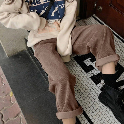 Wiosenne Szerokie Spodnie Sztruksowe w Stylu Vintage (Damskie)