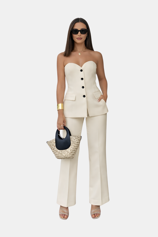 Wiosenny Casualowy Zestaw Dwuczęściowy z Szerokimi Spodniami (Damski)