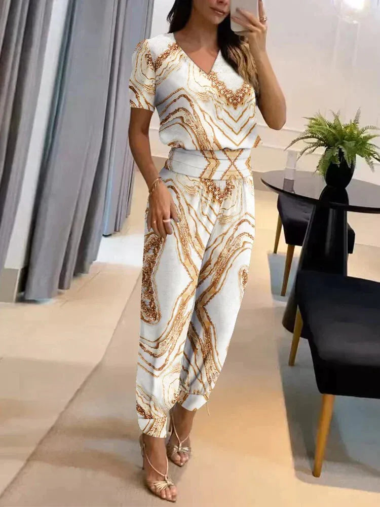 Wiosenny Dwuczęściowy Zestaw z Tuniką i Szerokimi Spodniami (Damski)