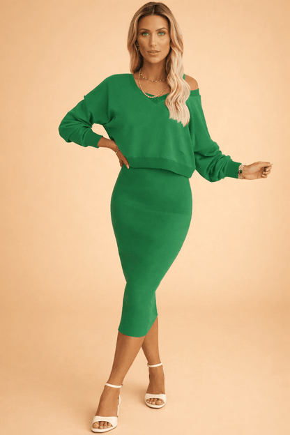 Wiosenny Elegancki Komplet Bluza i Spódnica (Damskie)