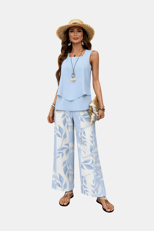 Wiosenny Elegancki Komplet Bluzka i Szerokie Spodnie (Damskie)