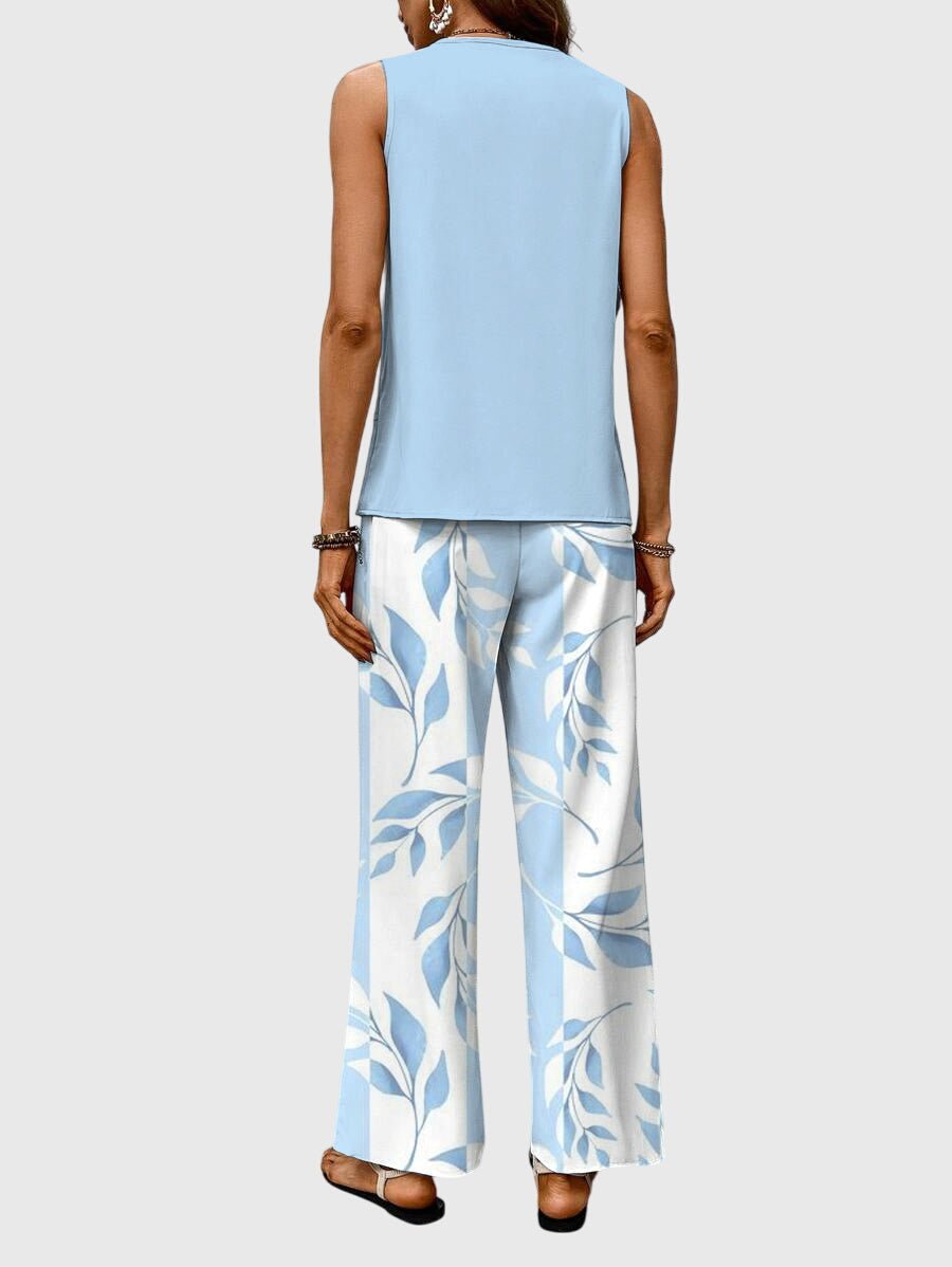 Wiosenny Elegancki Komplet Bluzka i Szerokie Spodnie (Damskie)