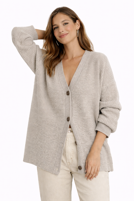 Wiosenny Kardigan Oversize na Guziki z Miękkiej Dzianiny (Damski)