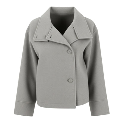 Wiosenny Krótki Płaszcz z Guzikami i Szerokim Kołnierzem (Damski)