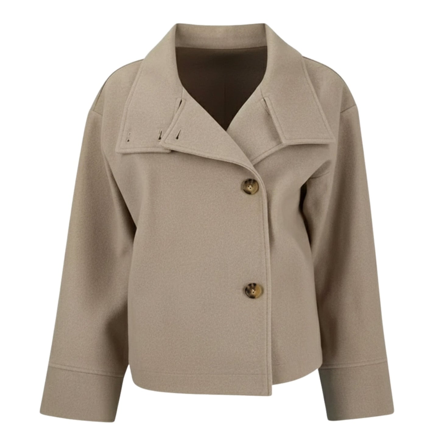 Wiosenny Krótki Płaszcz z Guzikami i Szerokim Kołnierzem (Damski)