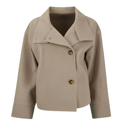 Wiosenny Krótki Płaszcz z Guzikami i Szerokim Kołnierzem (Damski)