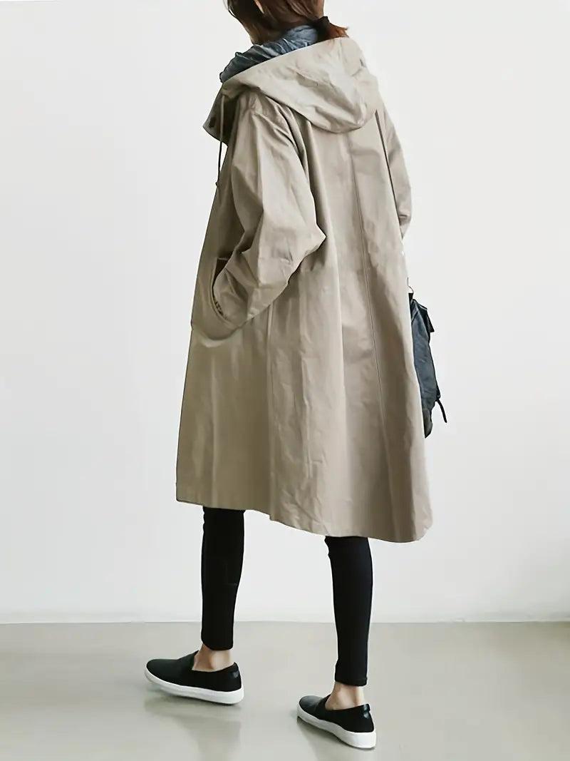 Veste imperméable longue avec col montant et boutons pour femmes